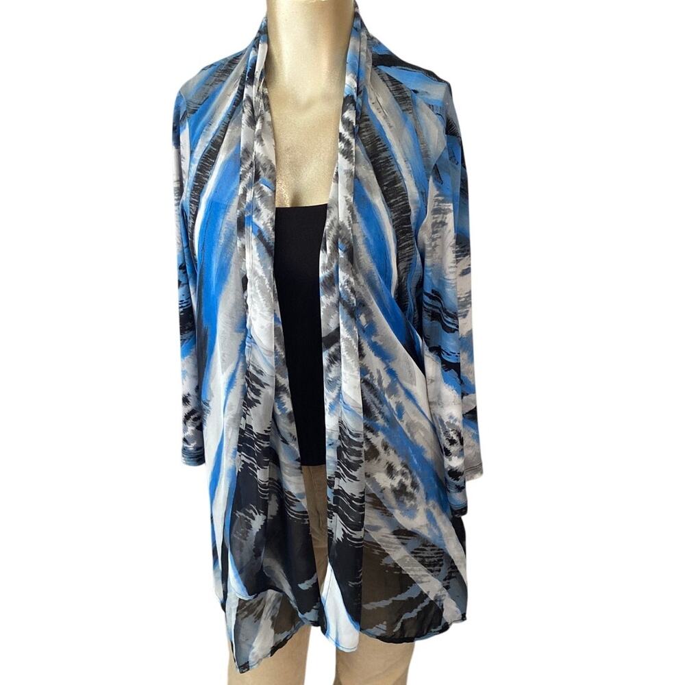 Easywear By Chico's Women 1 Medium 3/4 Sleeve Layering Piece Top Cardi Blue